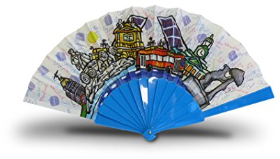 Nadal Fächer mit Motiv Denkmäler Madrid, Baumwolle und PVC, blau, 23x2x2 cm