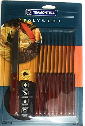Tramontina - Juego de 12 cuchillos de media sierra, punta puntiaguda, mango de madera, polywood.