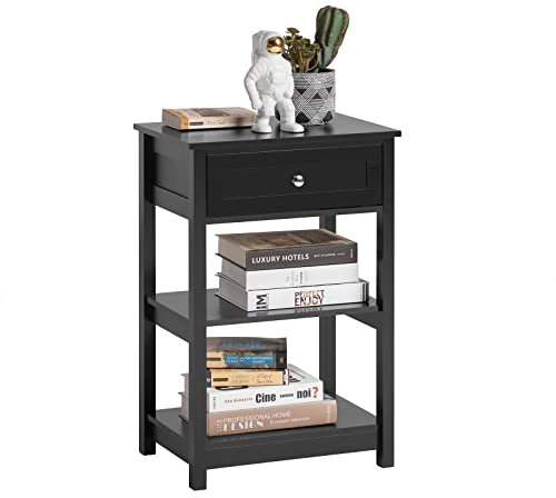 SoBuy FBT46-Sch Table de Chevet Table de Nuit Bout de Canapé Table d'Appoint avec 1 tiroir et 2 étagères de Rangement - Noir