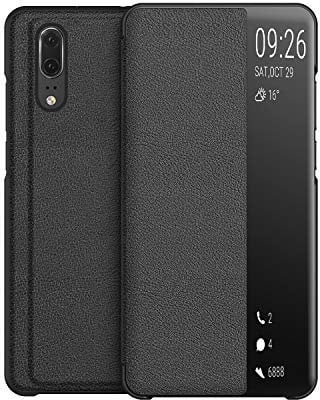KANSI Cover compatibile con Huawei P20, Flip Pelle Smart View Custodia + Vetro Temperato - Nero