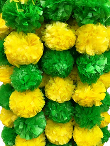 DECORATION CRAFT “Premium Quality” 5 Pack Green & Yellow Artificial Marigold Flower Garlands 5 Ft Long Each for Parties Indian Weddings Theme & Home Decoration Photo Prop Diwali Festival