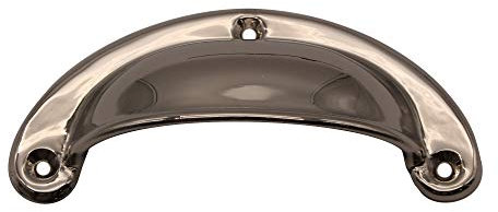 Antik Muschelgriff, Möbelgriff vintage für Schublade, Schrank, Möbel, Küche aus Messing, Nickel glänzend mit Schrauben, 93x44 mm | N7606 | Möbelknopf