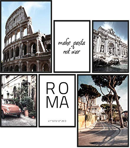 Papierschmiede® Mood Poster Set Rom, Bilder Wohnzimmer Deko Schlafzimmer, 2x DIN A3 und 4x DIN A4, Kolosseum Roma Italien - ohne Rahmen