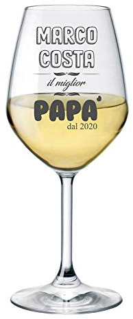 bubbleshirt Calice Vino Personalizzato con Nome e Anno Incisione Festa del papà - Il miglior papà dal - Idea Regalo - Bicchiere in Vetro Chiaro, 500ml