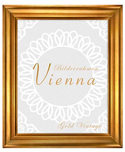 BIRAPA Bilderrahmen gold Vienna Rahmen 80x120 cm - Bilderrahmen vintage in Gold Vintage, Bilderrahmen Holz mit Zierleiste innen und außen, Fotorahmen, Holzrahmen