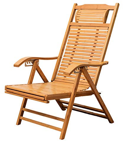 Liegestuhl Juan Klappbarer Loungesessel, Verstellbarer Bambus-Rückenlehnenstuhl, Balkon Alter Mann Siesta Stuhl Mit Einziehbarem Fußschemel Und Kissen, Draussen Gartenstühle