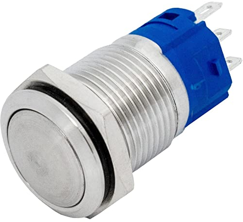 Lumonic Edelstahl Drucktaster flach 16mm Durchmesser Button I Maße: 2,8x0,5mm Pin s 250V 3A I Vandalismussicher nach dem IP65 Standard