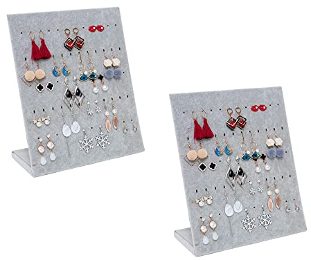 Loopunk Ohrring Halter, Set mit 2 Ohrring Aufbewahrung,Samt L-Förmiger Schmuckständer Ohrringe Aufbewahrung mit 60 Löchern für 30 Paar Ohrringe (grau)