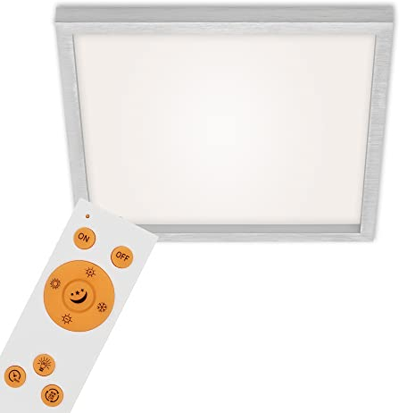 BRILONER Leuchten – LED Deckenleuchte mit Fernbedienung, dimmbar, Lichtfarbsteuerung, inkl. Memoryfunktion, Nachtlicht und Timerfunktion, 24W, 2400 Lumen, chrom-matt, 445x445x75mm (LxBxH)