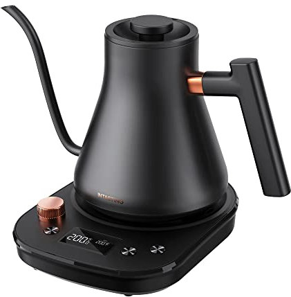Gooseneck Electric Kettle, 0.9L Pour Over Kettle with Precise 1℉ Temperature Control, Stainless Steel Inner, 1200W Quick Heating, for Coffee Master, Matte Black
