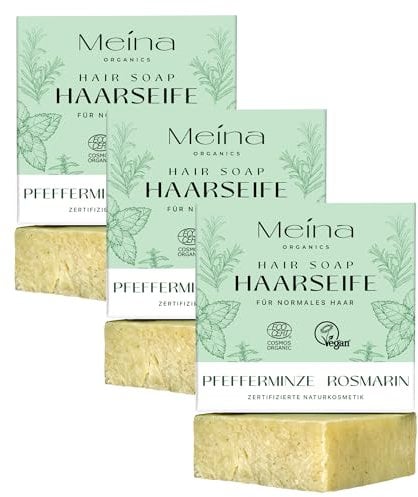 Meina Bio Haarseife für Haarwachstum mit Brennnessel, Rosmarin und Pfefferminze, Organic Zertifiziert, Vegan, Handgemacht, Plastikfrei, Ohne Palmöl, Wie ein festes Shampoo, 80g