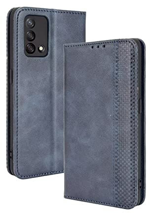 EASSGU Custodia per OPPO A74 (4G) (6.43 Inches) Pelle PU Flip Folio Cover con Interruttore Magnetico, [3 Slot Schede] [1 Portafoglio] Case - Blu