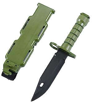 Lancer Tactical Couteau d'entraînement M9 en caoutchouc avec gaine pour pistolets d'airsoft, combat d'arts martiaux ; étui de jambe inclus (Olive DRAB)