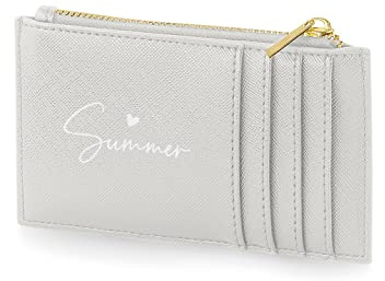 Active Film Personalised Card Holder, Initial Coin Purse, Gift for Her (White on Grey)