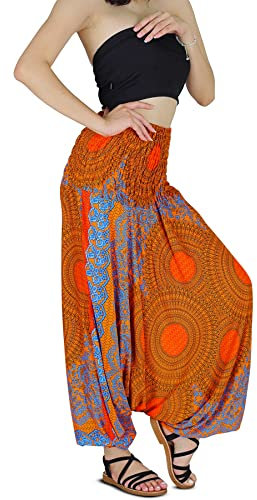 Your Cozy Haremshose für Damen, Hippie-Boho-Kleidung, Mc Hammer-Hose, Overall, lässig, locker, Strand, Jogginghose, bequeme Baggy-Boho-Yoga-Hose (Orange Sunflower_S)