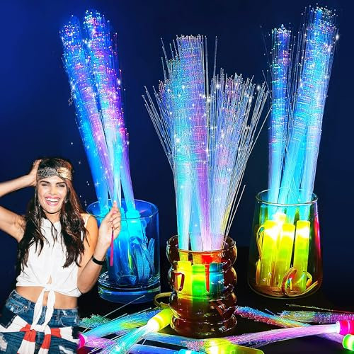 Leuchtwedel,12 Stück LED Leuchtstab Glasfaser, Leuchtstäbe Knicklichter Partyzubehör,3 Modi Bunt blinkende LED-Leuchtstäbe, Leuchtstab Kinder, Party Mitgebsel Kindergeburtstag für Weihnachten (B)