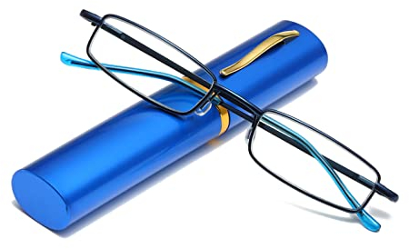 Hubeye Tragbare Metall Lesebrille Flexibel Leicht Sehhilfe Federscharnier Klassische Unisex Lesehilfe Brille mit Etui 1.00