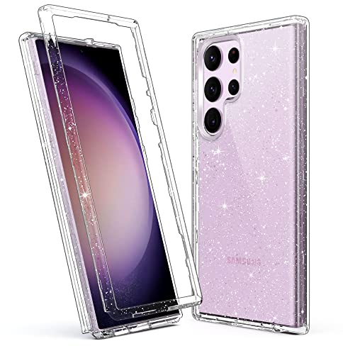 ULAK Handyhülle für Samsung Galaxy S23 Ultra Hülle Glitzer Durchsichtig Schutzhülle TPU Bumper Transparent Stoßfest Case Cover für Samsung Galaxy S23 Ultra 6,8 Zoll - Durchsichtig Glitzer