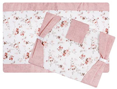 Set Coprifuochi + Copriforno Imbottito a Fantasia fiori Vari Bordo Beige Blu (Pink)
