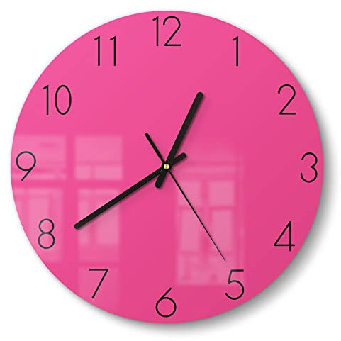 DEQORI Glasuhr | rund Ø 30 cm | Unifarben - Rosa | ausgefallene leise Design Uhr aus Glas | Wanduhr für Wohnzimmer & Küche | Moderne Hingucker Uhr für die Wand