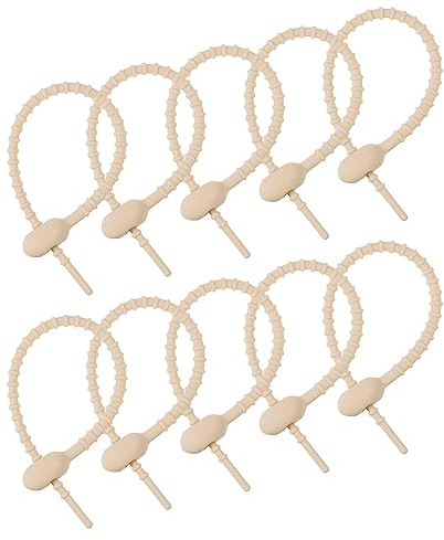 sourcing map 20 Stück Wiederverwendbare Reißverschlüsse 7 Zoll Silikon Taschenclips Allzweck Kabelbinder Brotbinder, Haushaltsdrehbinder, wiederverwendbare Drehbinder, Beige