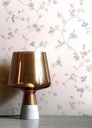 NEWROOM Papier peint Bleu pastel Fleur Intissé - Floral Rosier Blanc Feuilles Fleurs Romantique