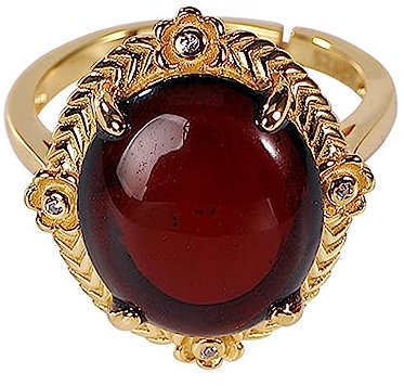 RobertDTesta Damenring S925 Aus Sterlingsilber Und Vergoldet Mit Rubin, Verstellbarer Ring Mit Vintage-Edelsteinen,Gold,11
