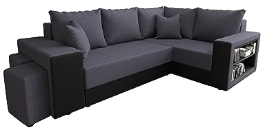ALTDECOR Ecksofa mit Schlaffunktion und Bettkasten Corner Sofa Bett Eckcouch Couch L-Form Schlafcouch Ausziehbar Wohnlandschaft Schlafsofa Cauchsofa- DALS - 244x180x90cm Dunkelgrau/Schwarz Kunstleder
