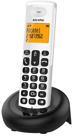 Alcatel E160 Weiß Schnurloses DECT-Telefon mit Blockierung unerwünschter Anrufe, großes orangefarbenes hintergrundbeleuchtetes Display, leicht zu lesen, Klassische und polyphonische Klingeltöne