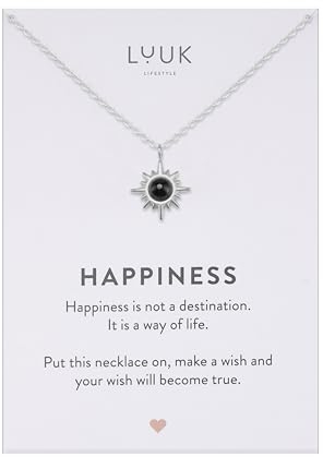 LUUK LIFESTYLE Collier en acier inoxydable avec pendentif étoile polaire et carte HAPPINESS, bijoux intemporels, 50cm, idée de cadeau, acier inoxydable, argent