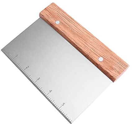 MAXIAOHANing Bench Scraper Multipurpose Dough ScraperStainless Steel Metal Griddle Scraper Chopper Wooden Handle Dough Cutter with Measuring Scale for Bread Pastry Cake Making