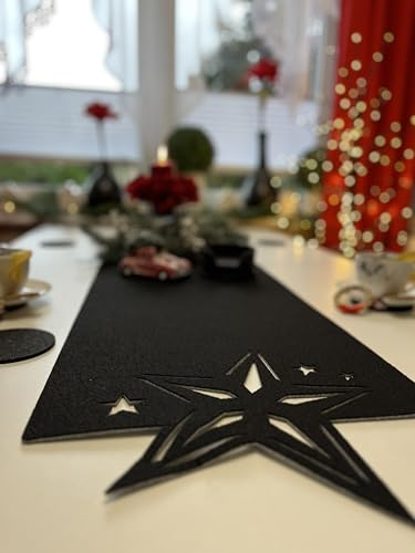Tischläufer aus Filz Weihnachtstischläufer Tischband Tischdecke Weihnachtstischdecke Tischdekoration Filztischläufer Tischschutz Weihnachten (Schwarz_Weihnachten Stern, 40 x 150)