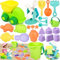 POWZOO 24Stück Strand Sandspielzeug Set,Reise Sandspielzeug,mit Wasserrad,Sand Form,Sand Schaufel,Rake,Strandbuggy,Outdoor Spielzeug für Kinder Jungen Mädchen Alter 3 4 5 6 7+