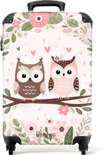 NoBoringSuitcases© Kinderkoffer, Kinderkoffer Mädchen, Koffer Kinder, | 55x40x20 cm - Kinder Reisekoffer, Kindertrolley Mädchen, Trolley Handgepäck, Handgepäck Koffer, Handgepäck (Eulen - Grün)