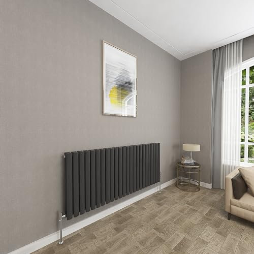 Sky bathroom | 600x1416mm - Modern Black Horizontal Double Panel Oval Column Radiator Central Heating Designer Radiator