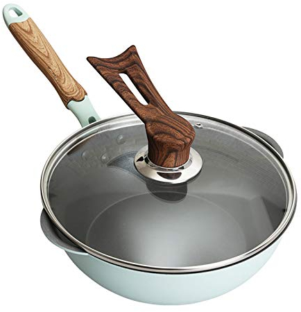 WBDHEHHD Pentola, 28 cm, pietra medicale, padella Wok, padella per pancake, bistecca, senza fumi, con coperchio
