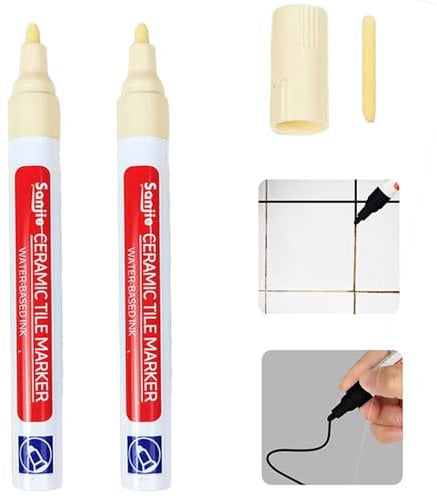 Generic 2 PCS Beige Tile Repair Pen, Grout Filler Pen for Restoring Tile Wall Floor Kitchen and Bathrooms