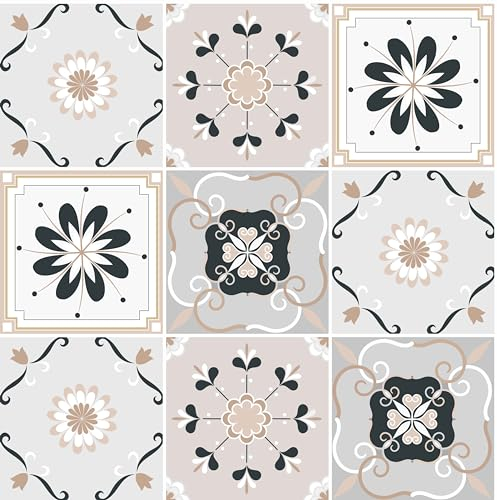 HUBDECO - Fliesenaufkleber - Küche, Badezimmer Deko - Klebefliesen - Wand Deko - Klebefolie Küche - Küchenrückwand Deko - Selbstklebende Fliesen - 9 Stk. - Blumen Beige - 10x10cm