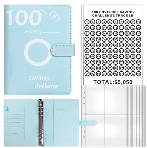 100 Briefumschläge Challenge Binder, 100 Envelope Challenge Binder,Lustiger Budgetordner, 5 Ringbuchordner Für Finanzplaner Budget Sparen Mappe Cash Stuffing Startset Geburtstags Geschenk