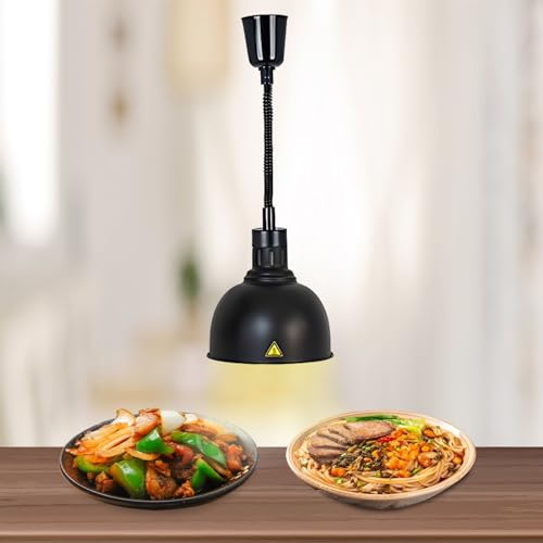 BOVDC Wärmelampe Küche Gastro, Wärmelampe für Speisen Hängend 19cm/25cm, Lebensmittel Wärmelampe Küche Höhenberstellbar für Buffets und Hotels(Schwarz-25cm, 1 Stück)