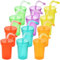 ALINK Lot de 12 gobelets de fête pour enfant - En plastique - Avec couvercle et paille - Pour café glacé, boissons froides, jus de smoothie (380 ml)