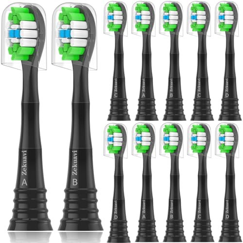 Zekuavi Ersatzköpfe kompatibel mit Philips Sonicare Elektrische Zahnbürste, Zahnbürsten-Ersatzbürstenkopf passend für Philips Sonicare Protective Expert Daily 4100 1100 5100 6100, 12 Stück, Schwarz