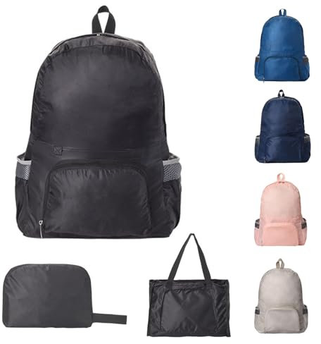 GWAWG Faltbarer Rucksack Ultra Leicht Unisex Tagesrucksack Outdoor Wasserdichter Wanderrucksack (Black)