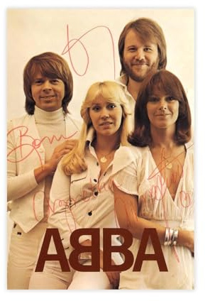 ABBA 1997 Rockband Vintage Legende Autogramm Kunst Leinwand Poster Wandkunst Dekor Druck Bild Gemälde für Wohnzimmer Schlafzimmer Dekoration 30 x 45 cm