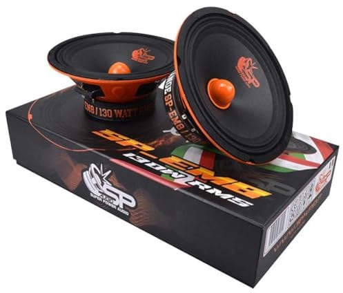 KIT SET PER SP AUDIO SP-EM8 2 midrange da 20 cm 200 mm 8 di diametro, 130 watt rms 260 watt max, impedenza 4 ohm, sensibilità 97 db spl, per auto, a coppia