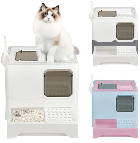 Bac à Litière Fermé, Maison de Toilette, Plateau Amovible, Pelle, pour Grand Chat, Capacité de Charge 15 kg, Anti-Traces, Anti-fuites, Grand pour Les Chats et Les Lapins (45 * 35 * 38 cm⑤ Blanc)