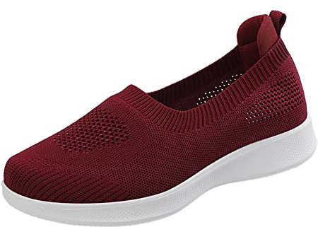 Zapatillas de mujer zapatillas blancas ligeras sin cordones caminar correr plataforma zapatillas senderismo cómodas Slip on gimnasia gimnasio zapatos de trabajo correr al aire libre, rojo, 37 EU
