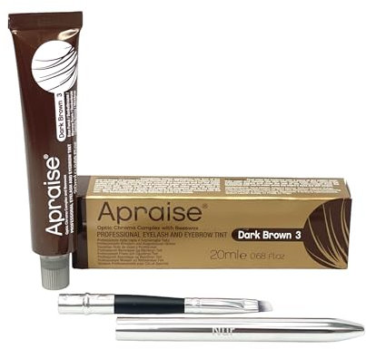 Apraise Professional Eyebrow & Eyelash Tint 20ml | Best Brow & Lash Semi – Permanent Dark Brown Colour Dye | Includes Nūr Tinting Brush with Aluminium Handle and Foldable Design | UK Brand