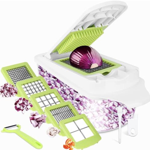 Mandoline Multifonctions 12pcs Mandoline de Cuisine des Decoupe Legumes Manuel Cube Coupe Tomates, Pomme De Terre, Carotte, Oignons