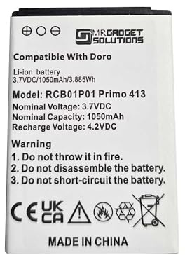 Mr.Gadget's Solutions Akku 1050mAh kompatibel mit [Doro] Primo 406, Primo 413, Primo 414 ersetzt RCB01P01, kompatibel mit RCB413, kompatibel mit RCBNTC01